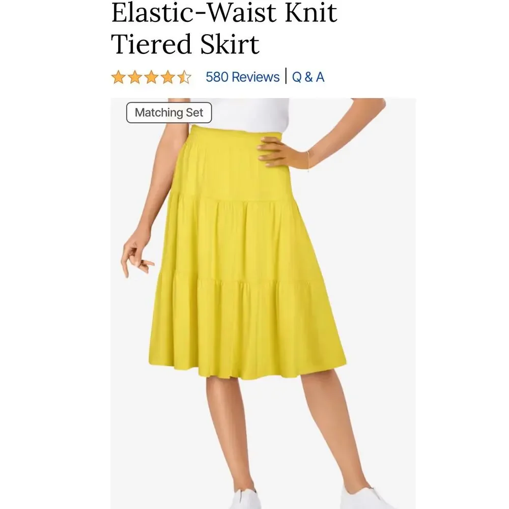 Woman Within Yellow Elastic-Waist Knit Tiered Boho Peasant Skirt- sz 14-16 M - Picture 3 of 6